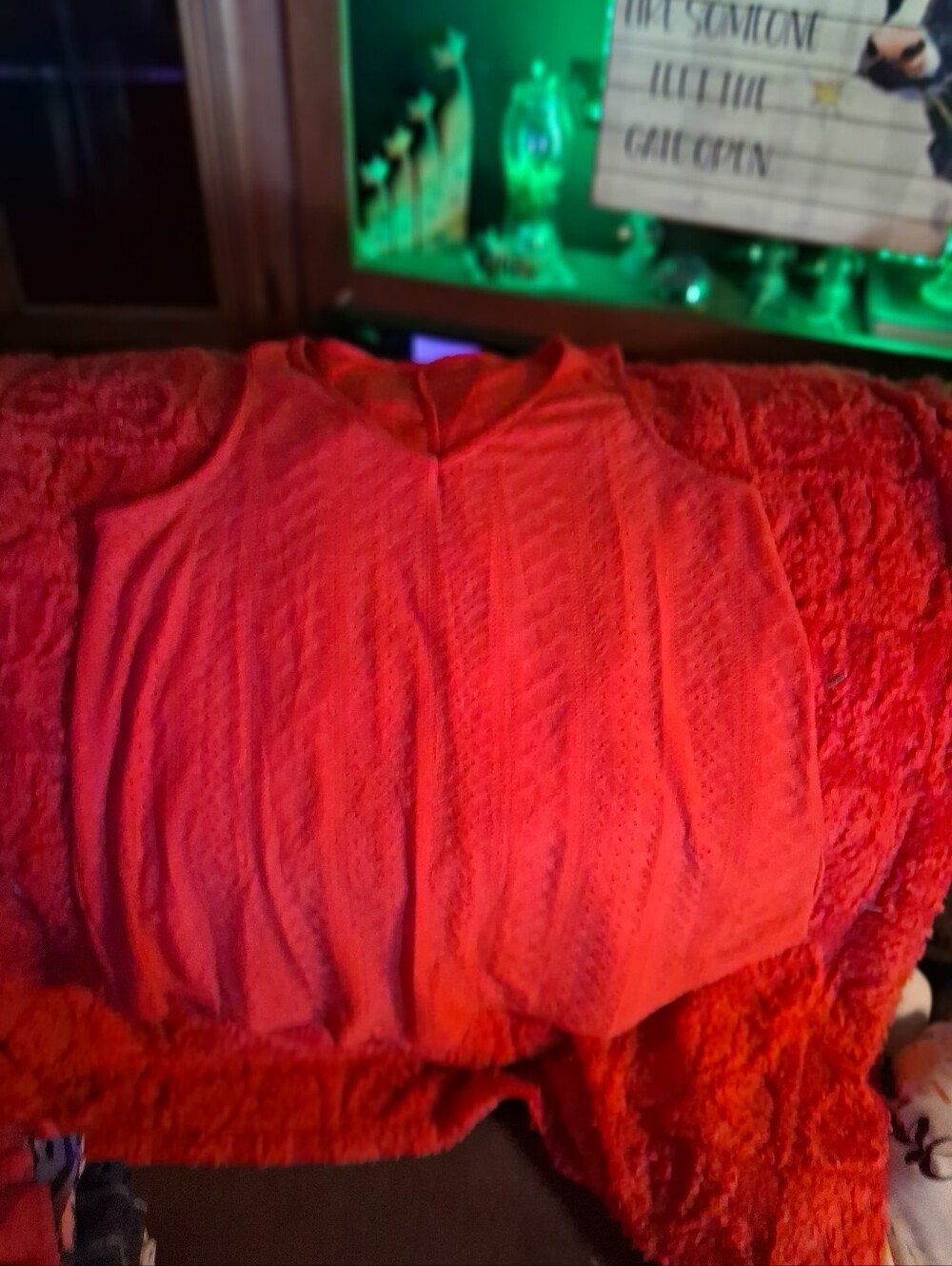 Bright Red Knit V-Neck Sweater Top